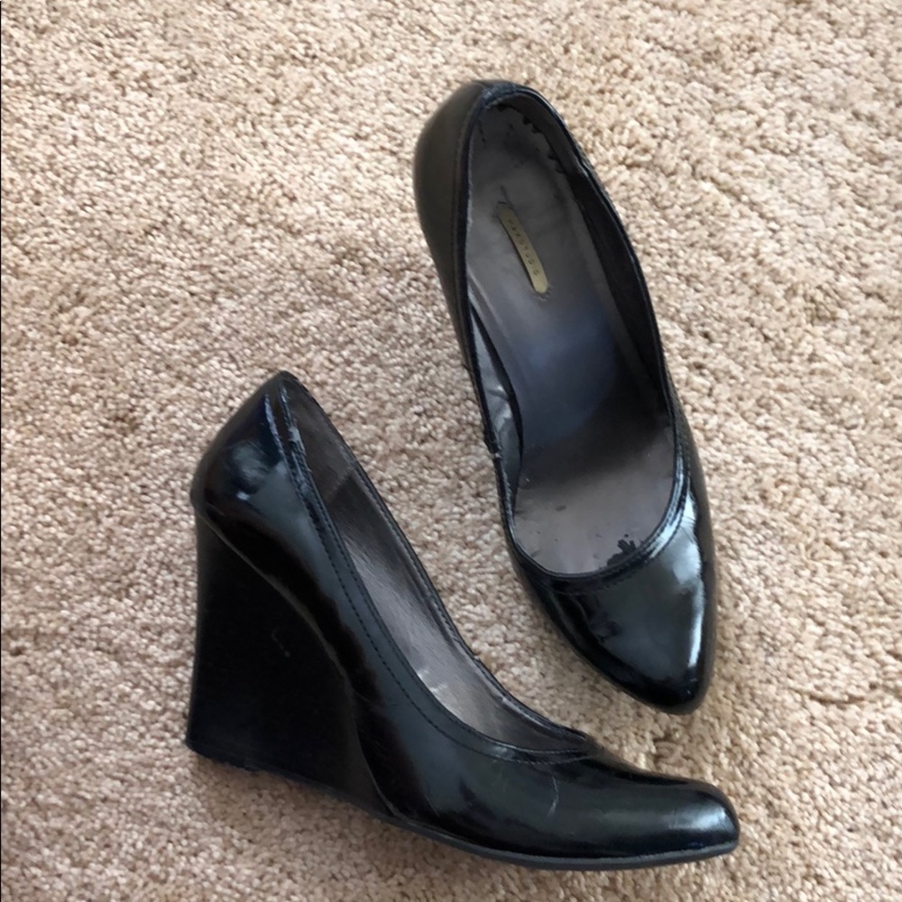 Max studio patent black wedge heels